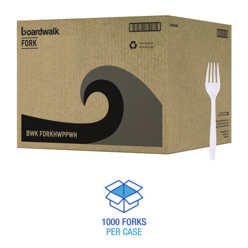 Boardwalk® Heavyweight Plastic Cutlery, Fork, WE, 1000 Pcs. (BWKFORKHWPPWH)
