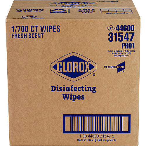 Clorox Disinfecting Wipes, 1-Ply, 7 x 8, Fresh Scent, White, 700/Bucket (31547)