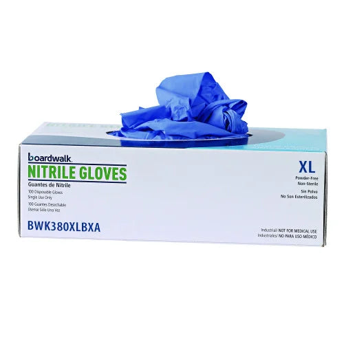 Boardwalk® Disposable Nitrile Gloves, X-Large, Blue, 4 mil, 100/Box (BWK380XLBXA)