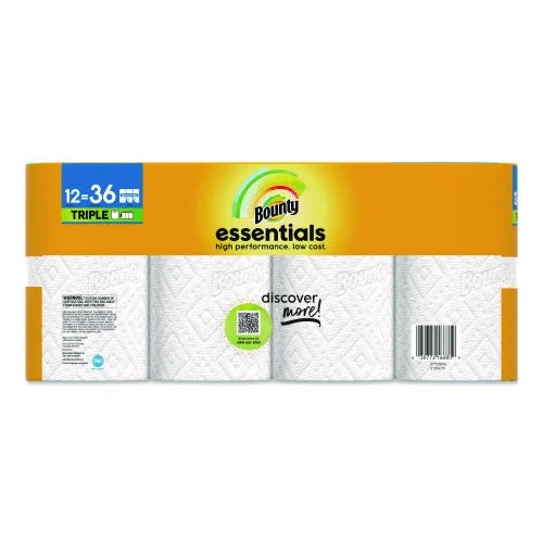 Bounty® Essentials Kitchen Paper Towel Rolls, 2-Ply, 162 Sheet Rolls, 12 Rolls (16681)