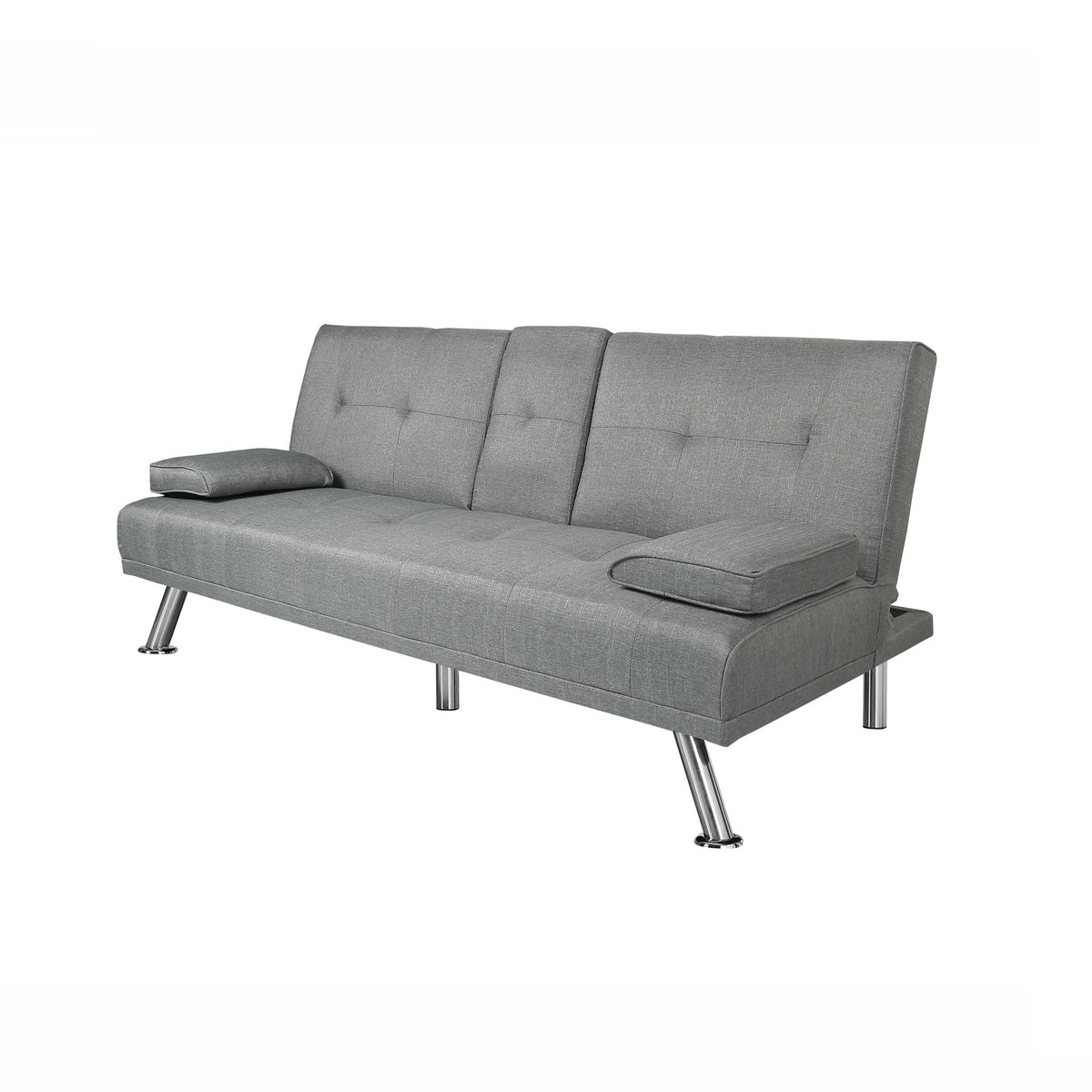 SOFÁ-CAMA FUTON TECIDO CINZA CLARO