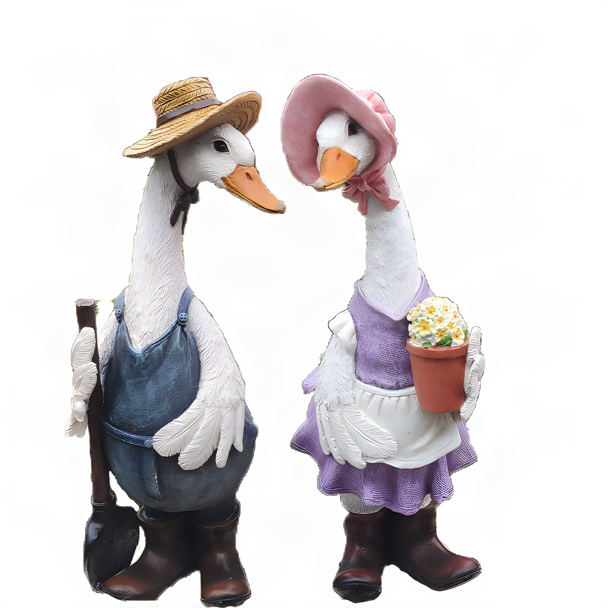 Figuras de pato jardinero de resina