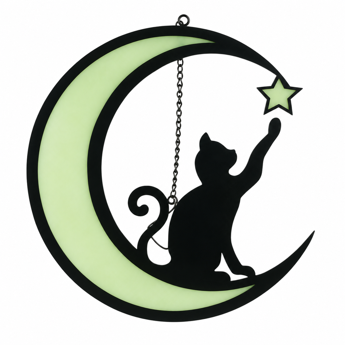 Decoración colgante de acrílico de gato y luna