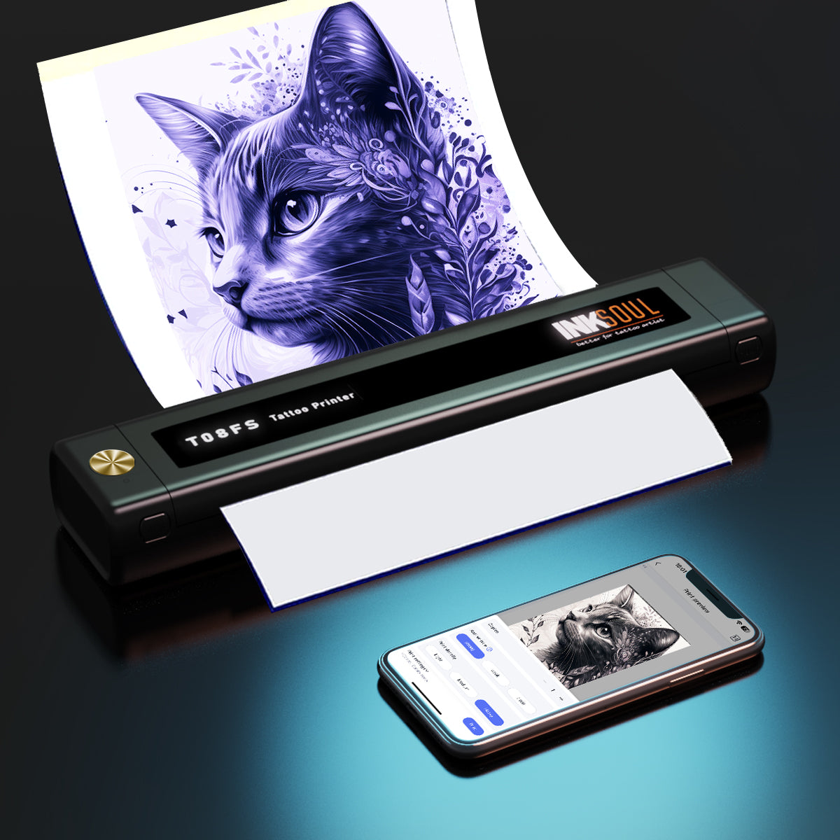 INKSOUL® T08FS Wireless Tattoo Transfer Stencil Printer-Can print shadows