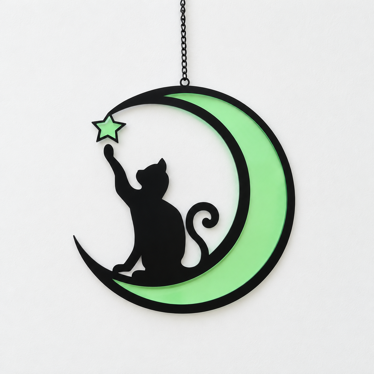 Decoración colgante de acrílico de gato y luna