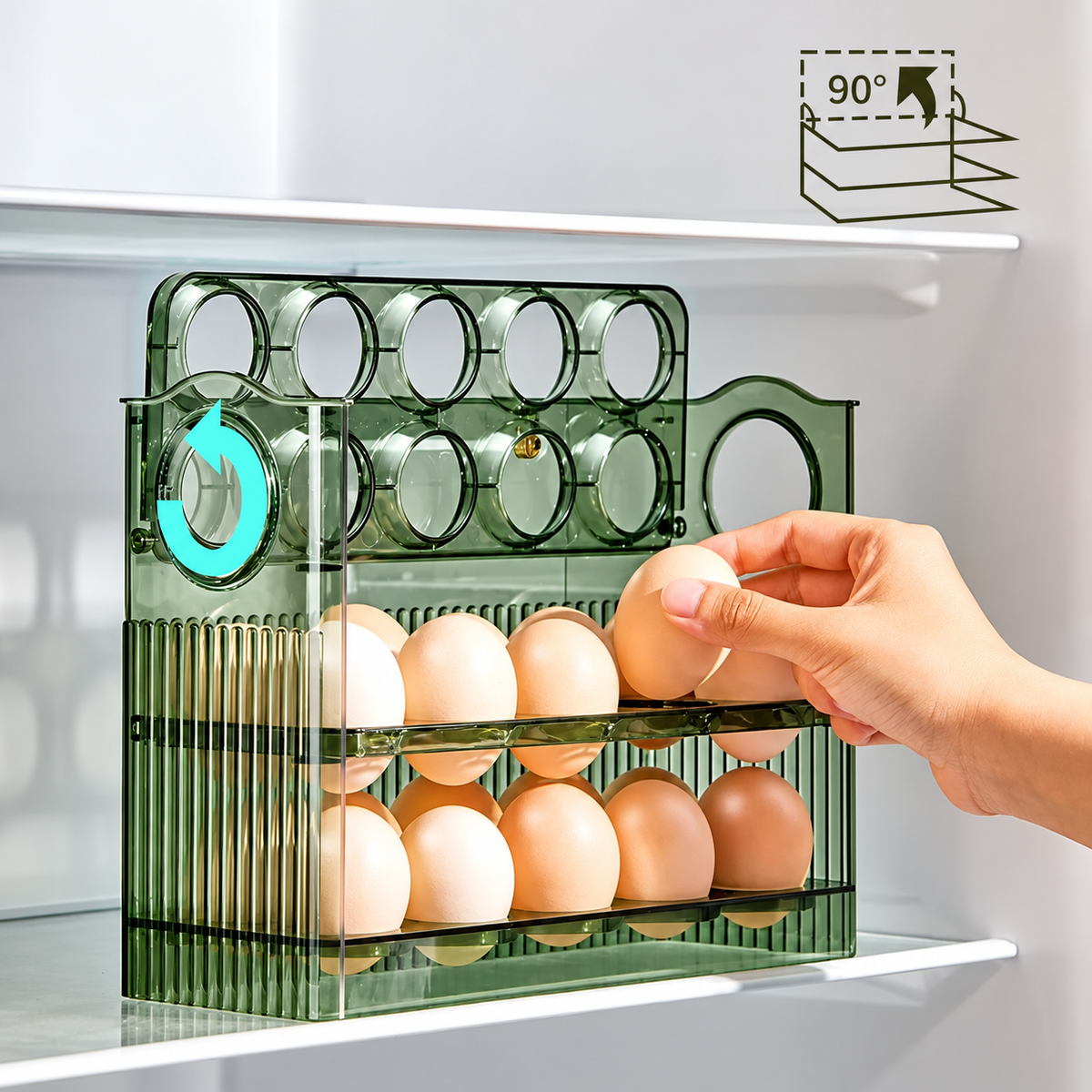 Estante giratorio para 30 huevos con indicador de fecha