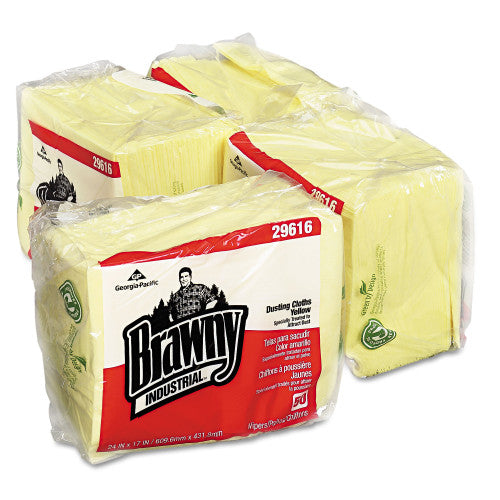 Brawny Dusting Cloths Quarterfold, 17 x 24, Unscented, Yellow, 50/Pack, 4 Packs/Carton (29616)