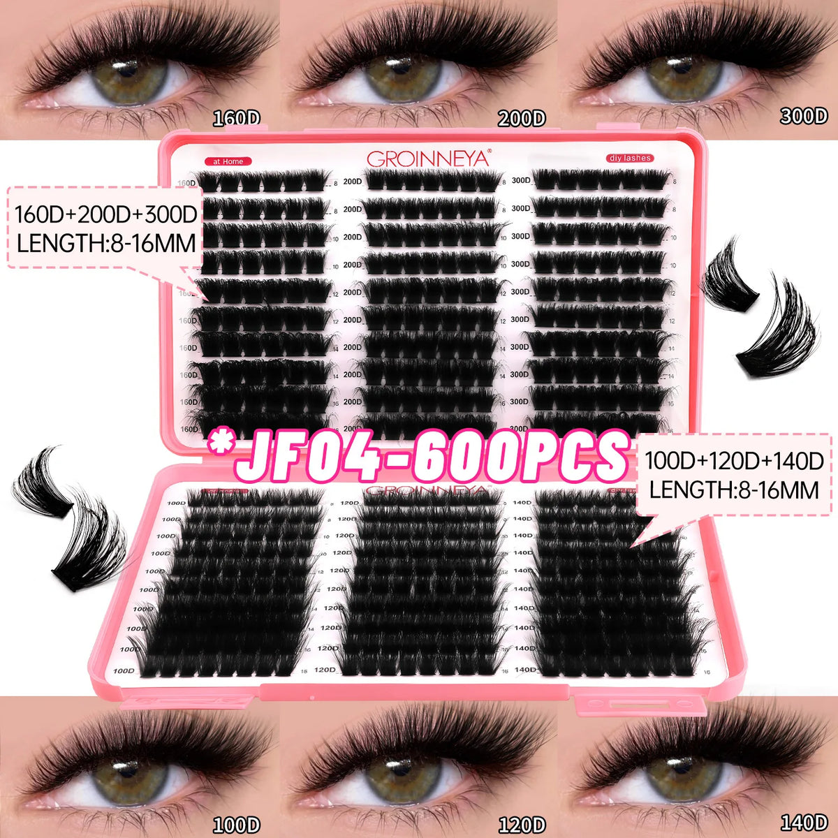Pestañas individuales con efecto de pinchos, pestañas postizas en racimo, kit de racimos de pestañas curvatura D 10-20MM para extensiones de pestañas caseras, 6 estilos de racimos de pestañas