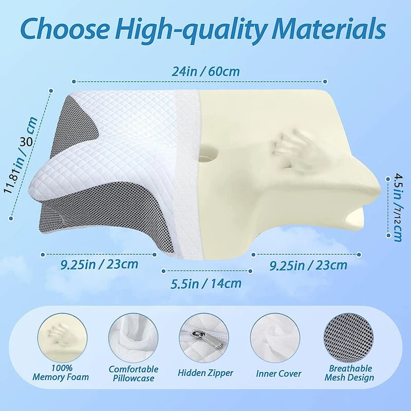 1 Travesseiro de Espuma Viscoelástica para o Pescoço, Travesseiro Ortopédico Ergonômico Contornado 2 em 1 para Alívio da Dor no Pescoço, Travesseiros de Suporte Contornados, Travesseiro para o Pescoço