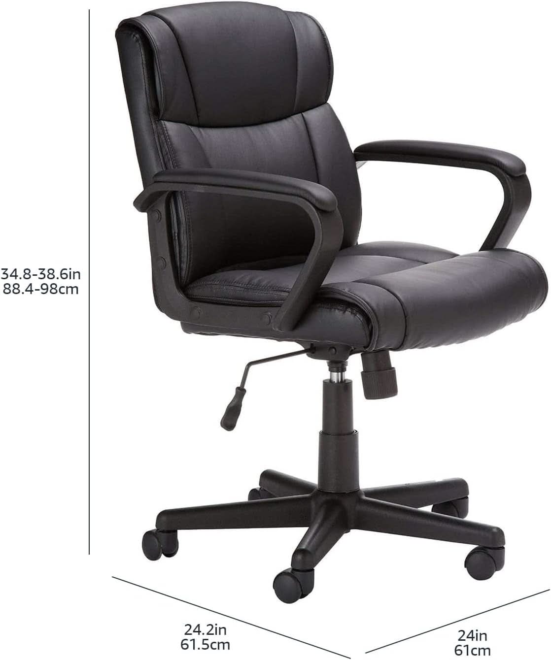 Black Office Chair With Padded Armrests Height Adjustable