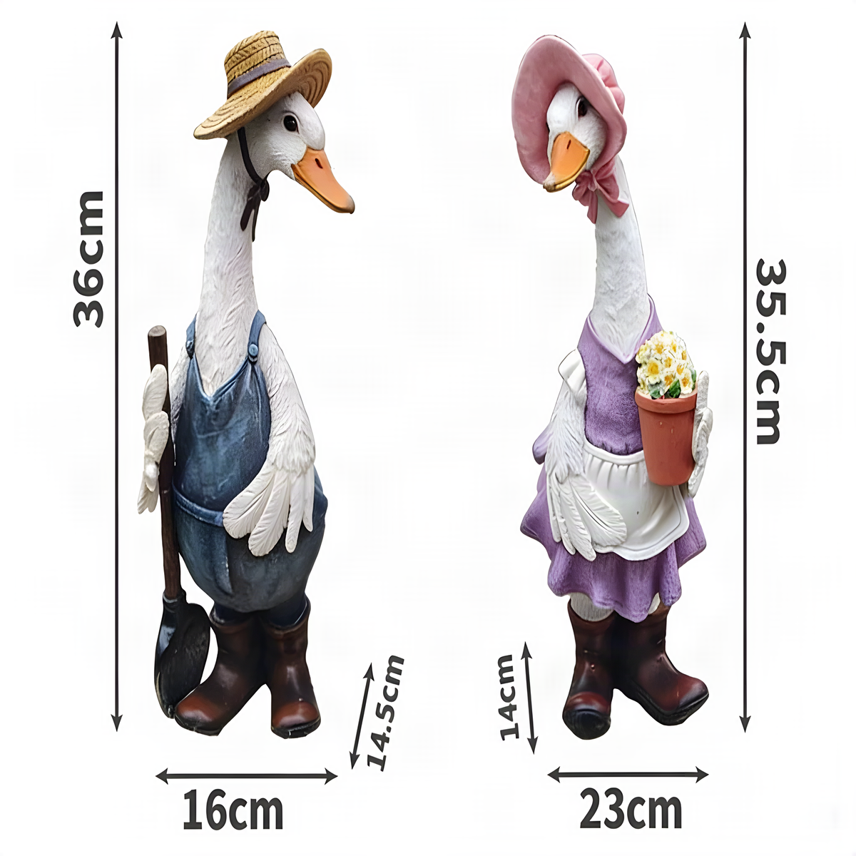 Figuras de pato jardinero de resina