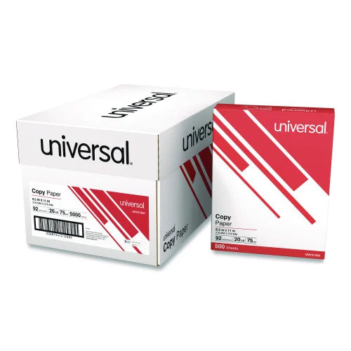Universal Copy Paper, 92 Bright, 20 lb Bond Weight, 8.5 x 11, White, 500 Sheets/Ream, 10 Reams/Carton (UNV21200)