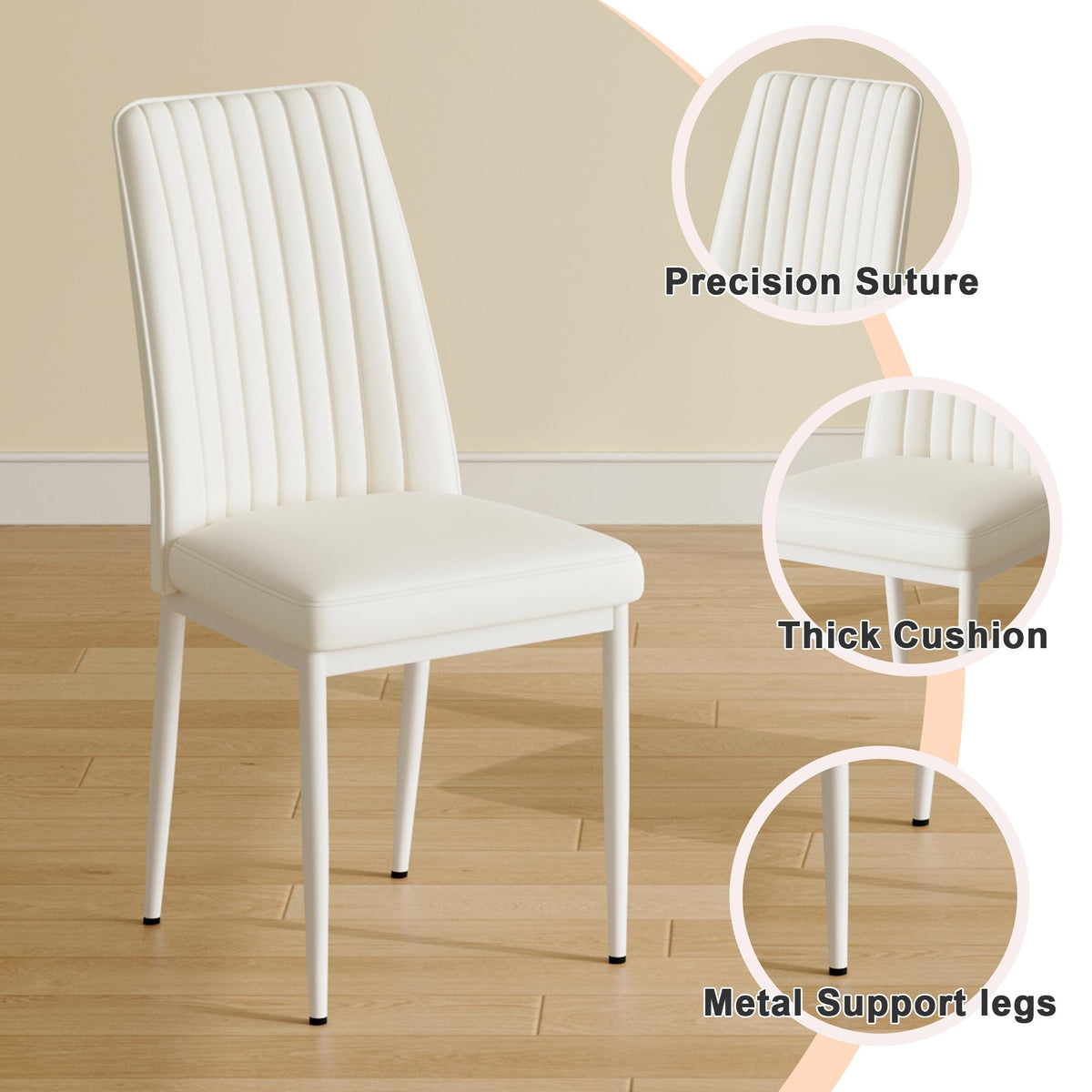 Un juego de 4 sillas de comedor, asientos con respaldo alto de material de PU y patas resistentes, adecuadas para restaurantes, cocinas y salas de estar.