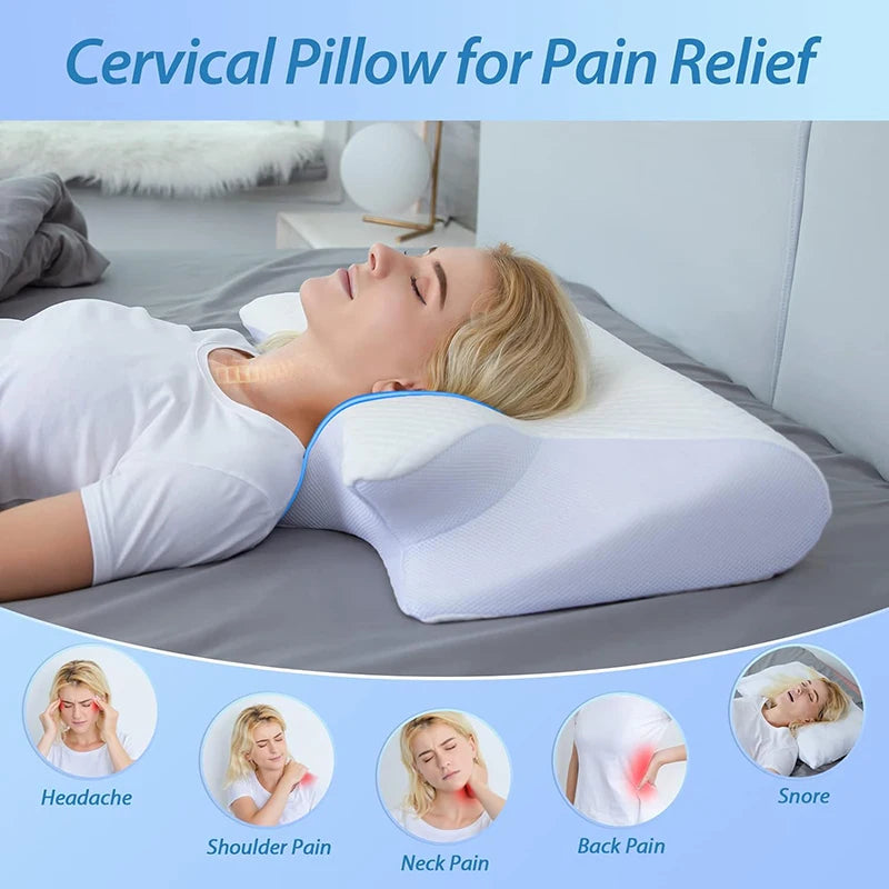 1 Travesseiro de Espuma Viscoelástica para o Pescoço, Travesseiro Ortopédico Ergonômico Contornado 2 em 1 para Alívio da Dor no Pescoço, Travesseiros de Suporte Contornados, Travesseiro para o Pescoço