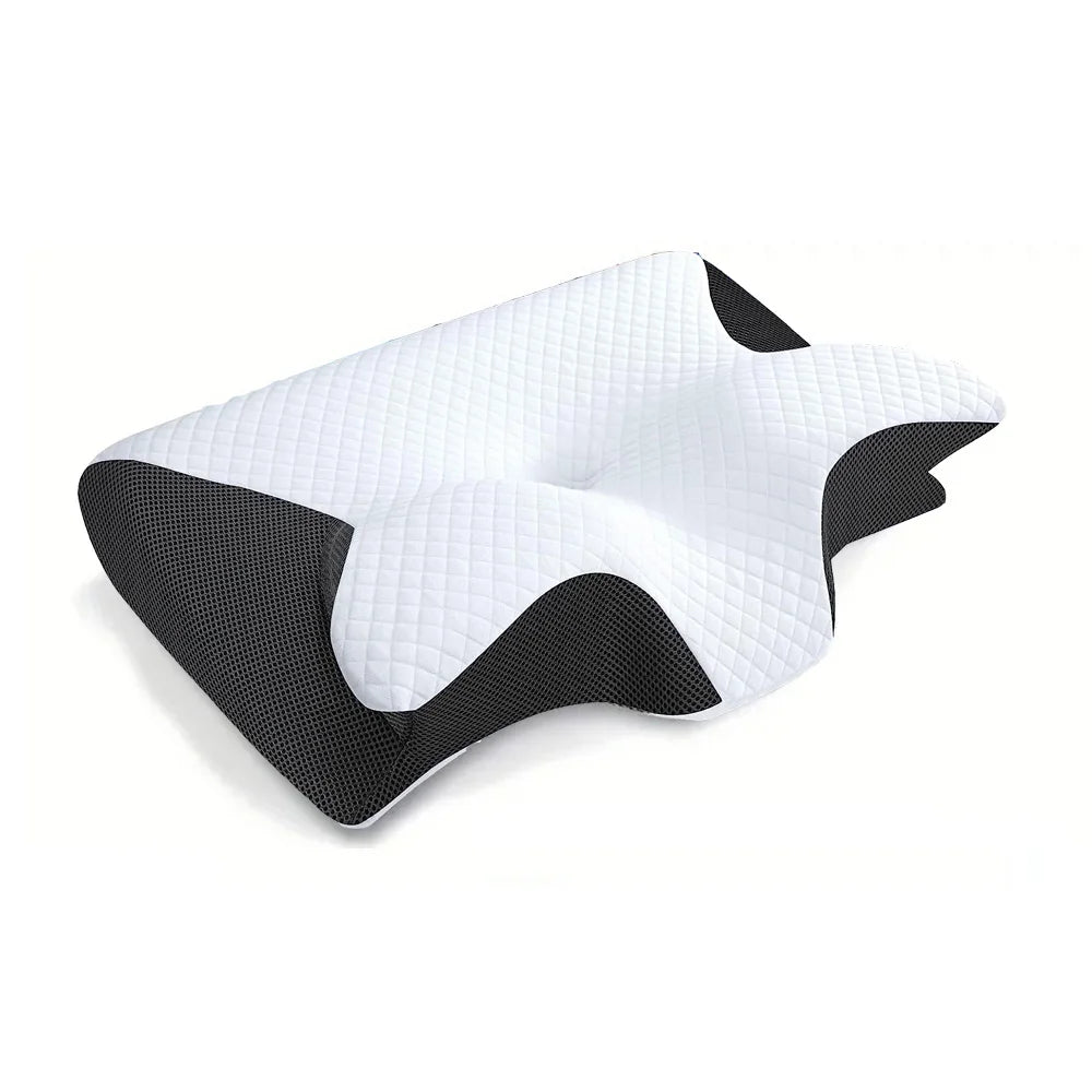 1 Travesseiro de Espuma Viscoelástica para o Pescoço, Travesseiro Ortopédico Ergonômico Contornado 2 em 1 para Alívio da Dor no Pescoço, Travesseiros de Suporte Contornados, Travesseiro para o Pescoço