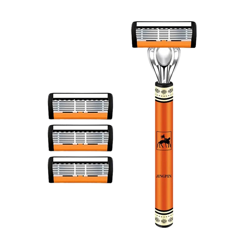 6-Layers Safety Razor Set High Quality Men Razor Sharp Stainless Steel Shaving Changeable Shaver Head Blade 