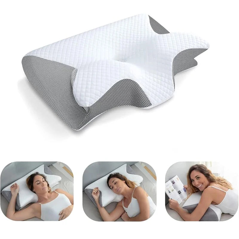 1 Travesseiro de Espuma Viscoelástica para o Pescoço, Travesseiro Ortopédico Ergonômico Contornado 2 em 1 para Alívio da Dor no Pescoço, Travesseiros de Suporte Contornados, Travesseiro para o Pescoço