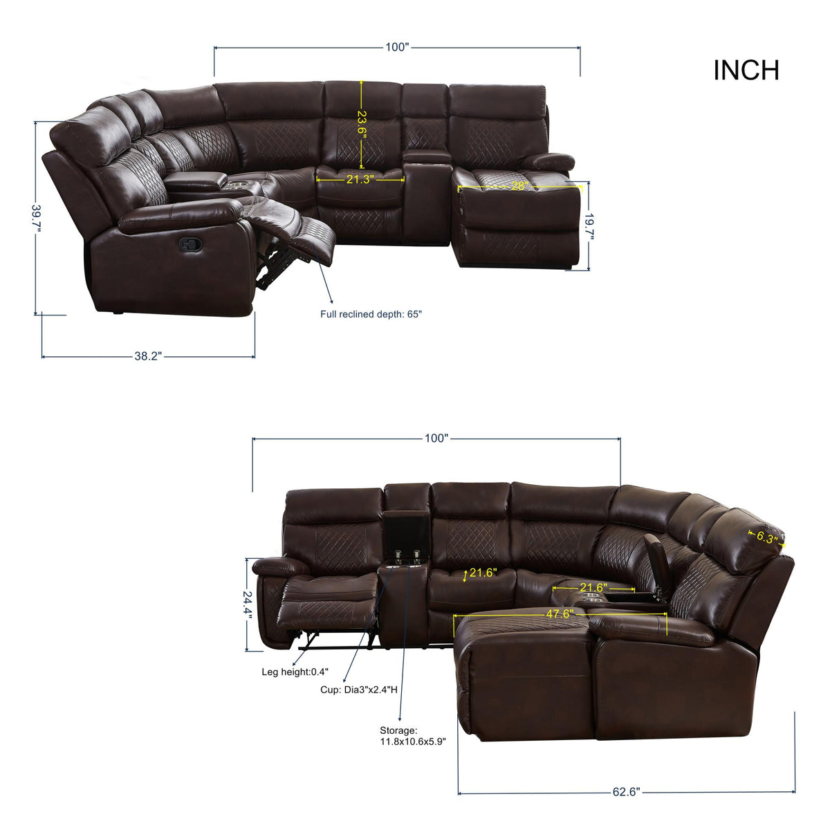 Conjunto de sala de estar reclinável manual seccional (Este produto é um item superdimensionado/LTL)