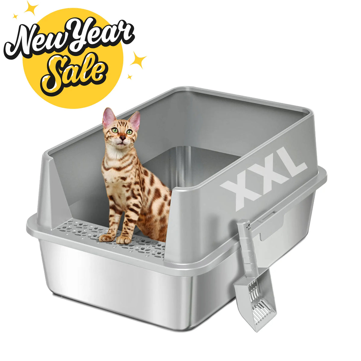 XXL Stainless Steel Cat Litter Box with Lid – High Sides, Low Entry, Easy to Clean, Odor-Free, Anti-Leak | Buy 2 & Save $10