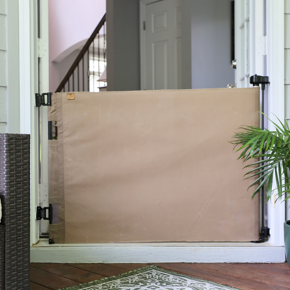 Oil Waxed Canvas Pet Safety Gate – Durable, Waterproof, Vintage-Inspired | fit openings from 27.6" to 55" wide and stand 33"