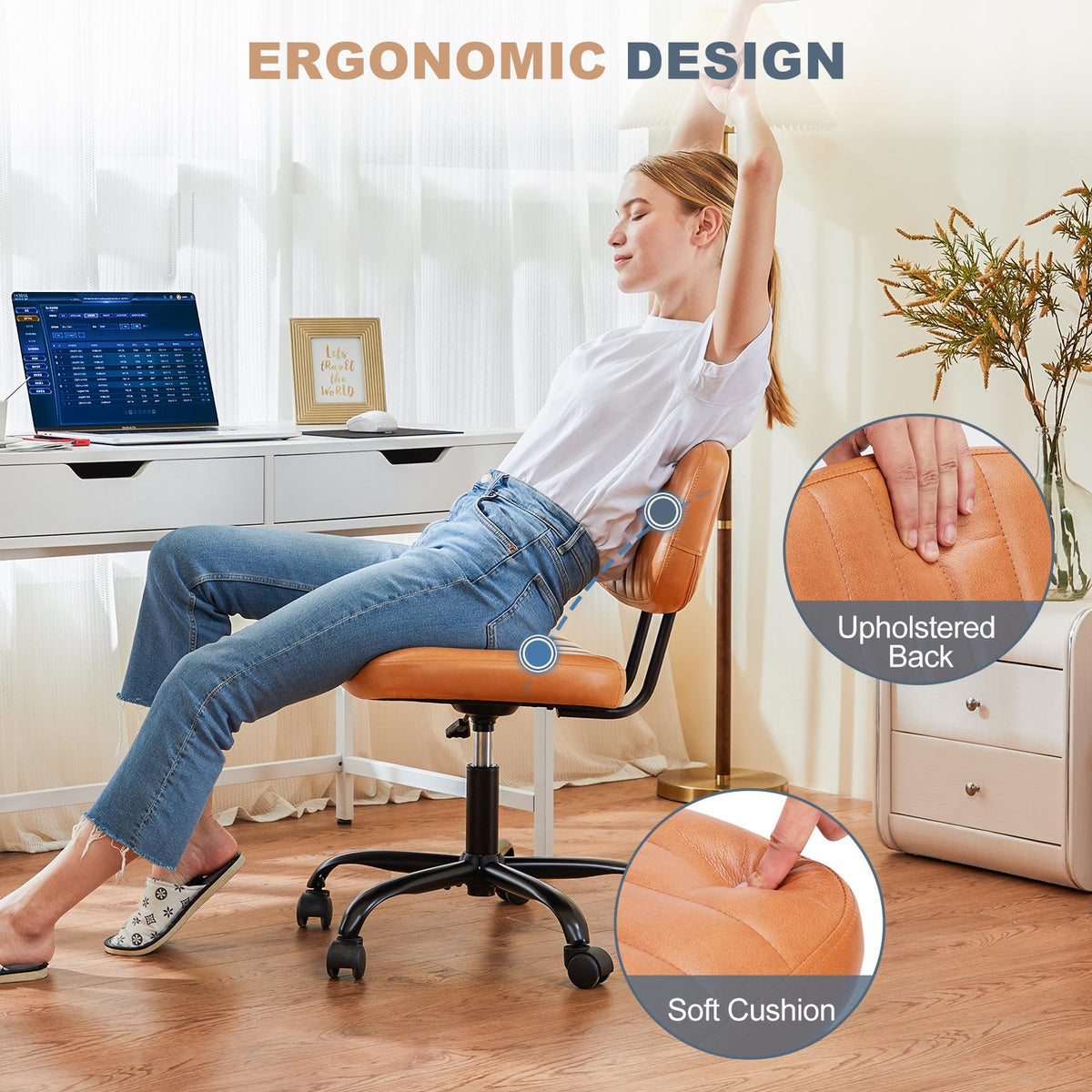 Adjustable Height 360° Rolling Swivel Computer Task Chair without Arm