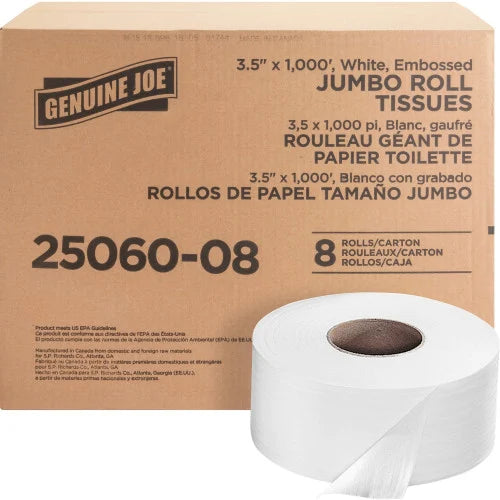 Genuine Joe® Jumbo Roll Toilet Paper, White 2-Ply, 8 Rolls (GJO2506008)
