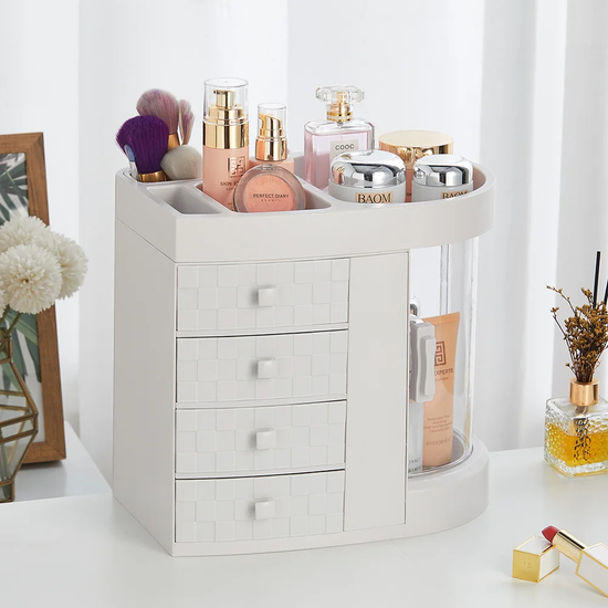 Rotating Makeup Organizer With Drawers