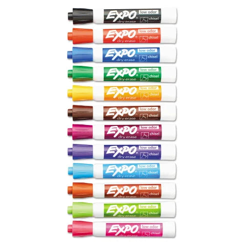 EXPO Low-Odor Dry-Erase Marker, Broad Chisel Tip, Assorted Colors, 12/Set (80699)