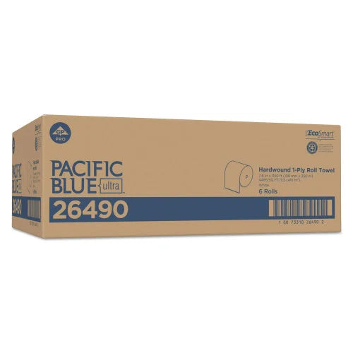 Pacific Blue® Hardwound Paper Towels, White 1-Ply, 1150-ft Rolls, 6 Rolls (26490)