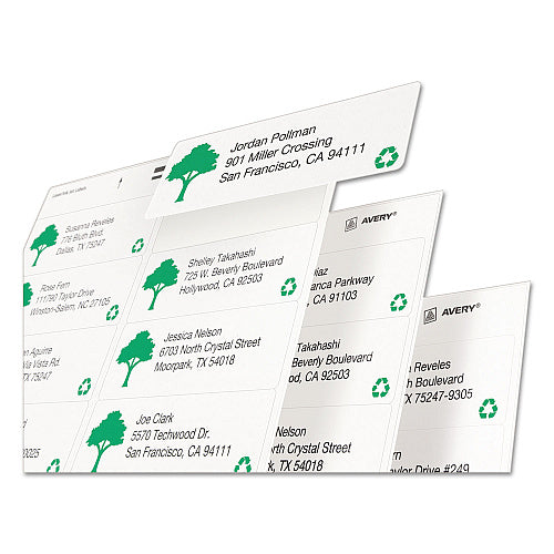 Etiquetas de Envio Ecológicas Avery, Impressoras Jato de Tinta/Laser, 2,54 x 6,67 cm, Brancas, 30 por folha, 100 folhas/pacote (48460)