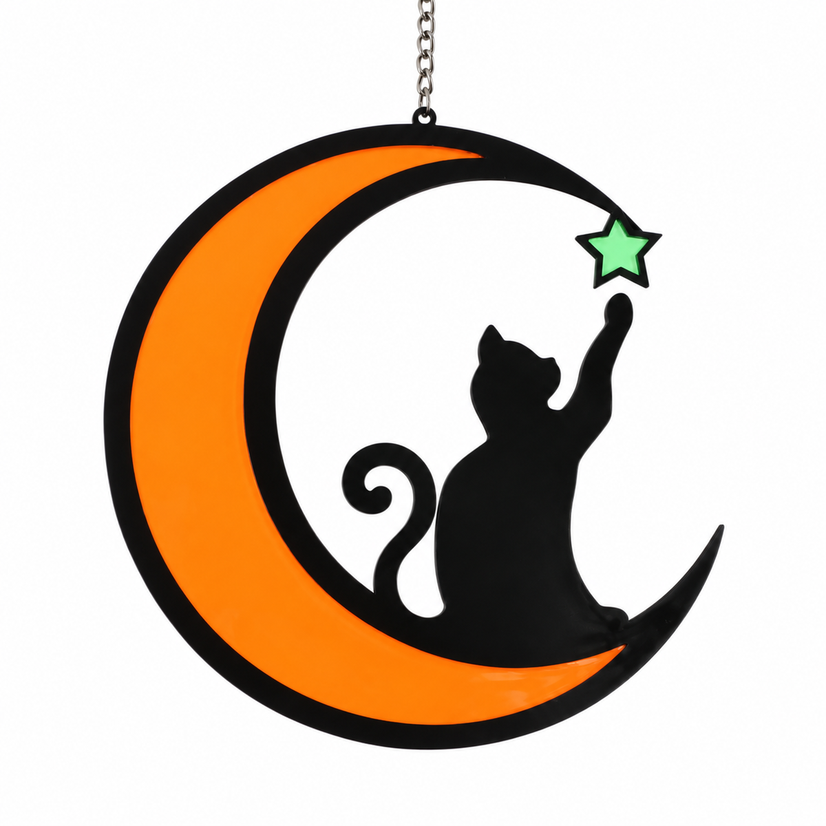 Decoración colgante de acrílico de gato y luna