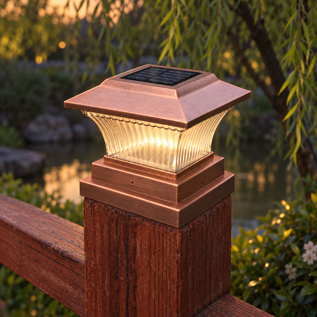 Luz solar para poste con acabado en bronce