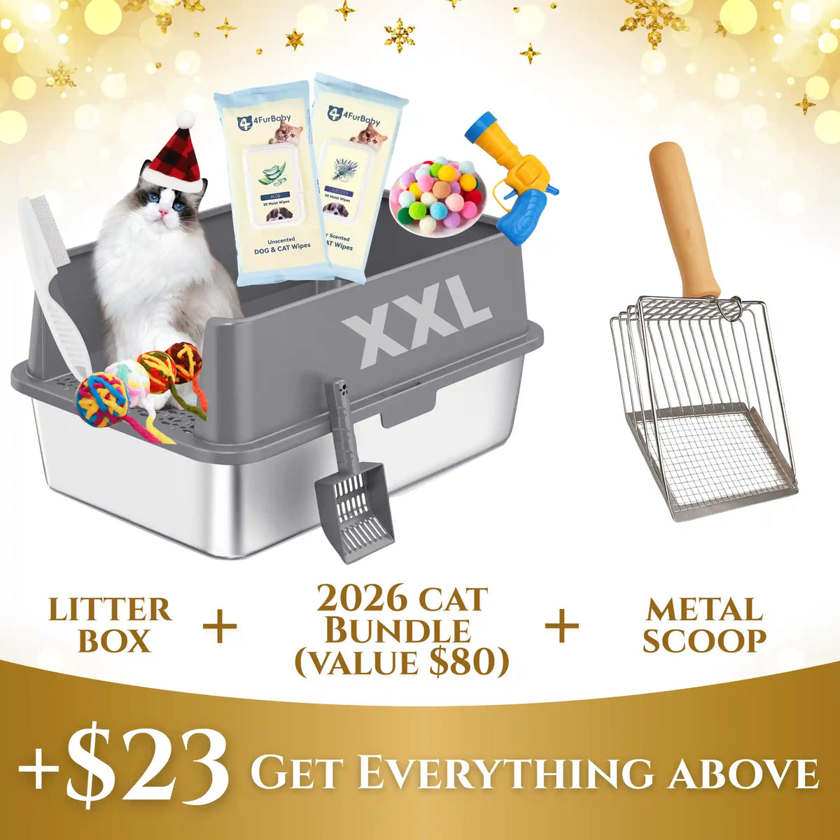 XXL Stainless Steel Cat Litter Box with Lid – High Sides, Low Entry, Easy to Clean, Odor-Free, Anti-Leak | Buy 2 & Save $10