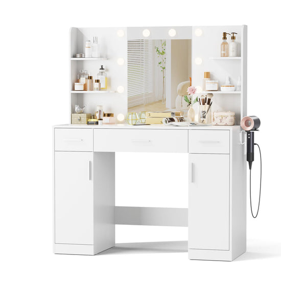 Dressing table and mirror, dressing table and bedroom dressing table with 3-color light options for adjustable brightness, white