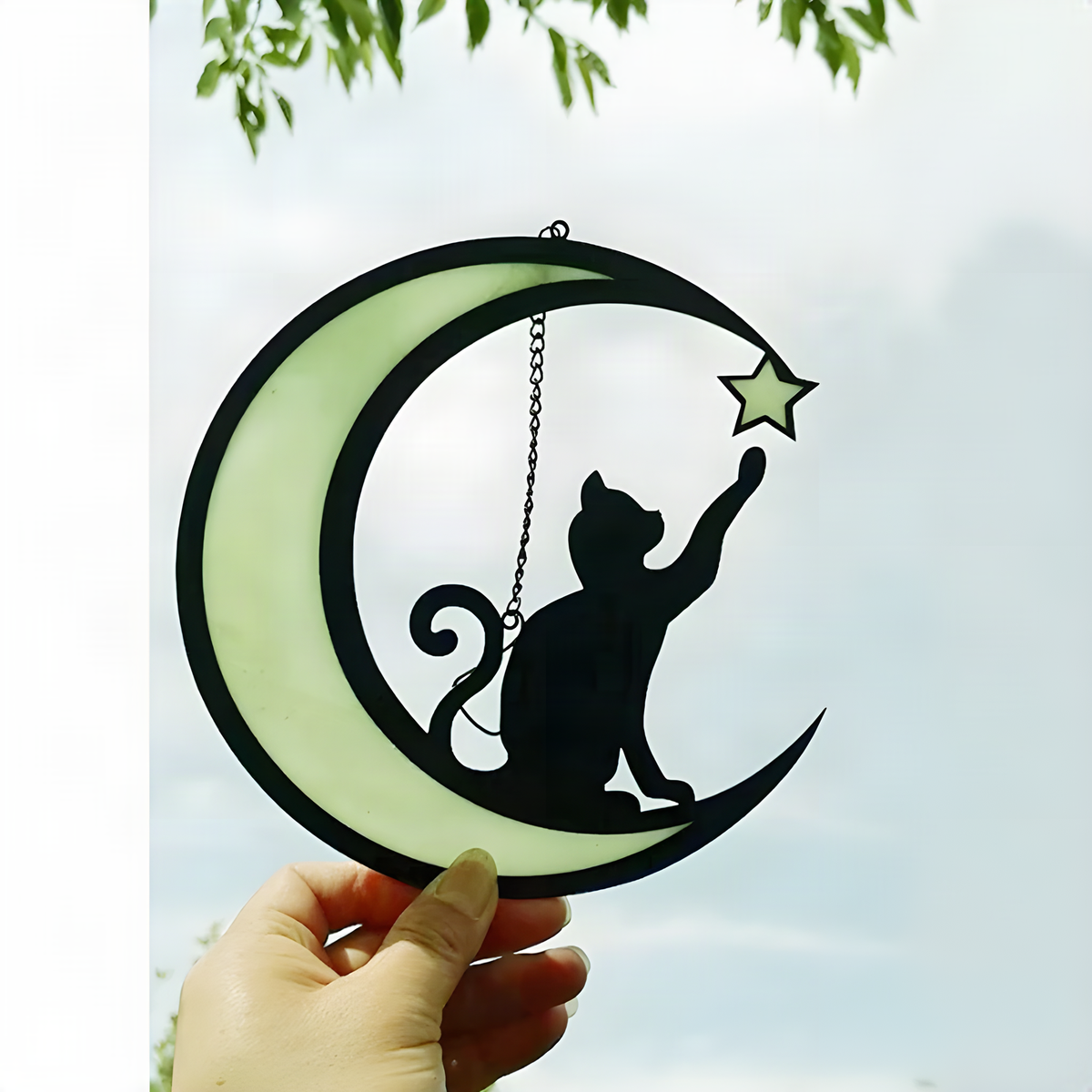 Decoración colgante de acrílico de gato y luna