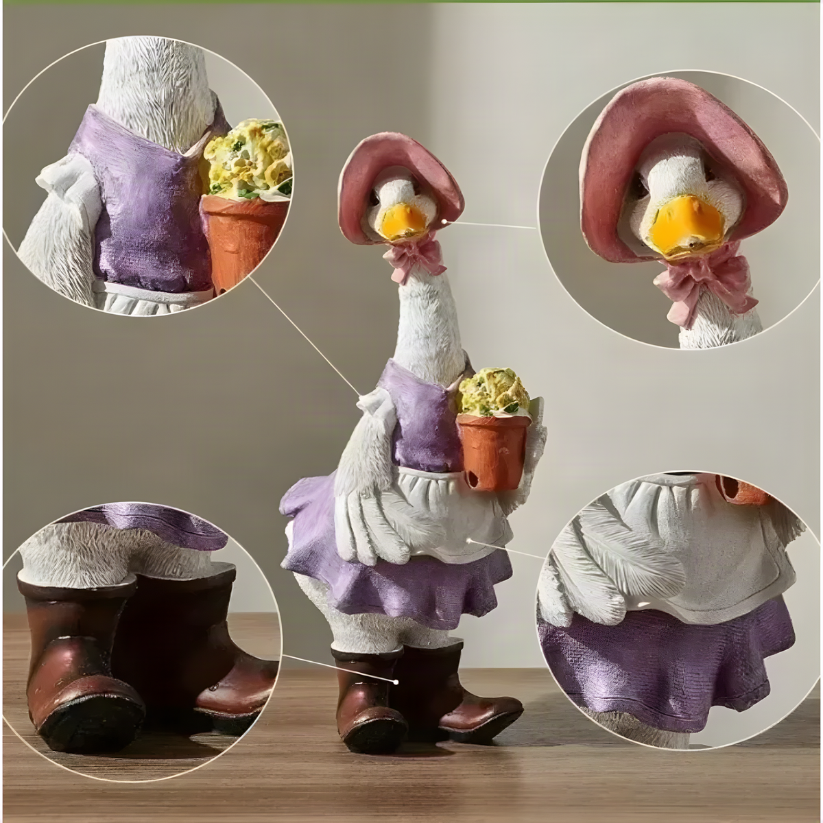 Figuras de pato jardinero de resina