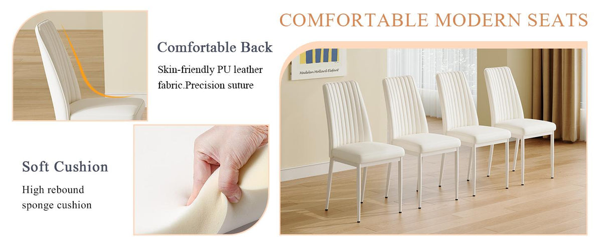 Un juego de 4 sillas de comedor, asientos con respaldo alto de material de PU y patas resistentes, adecuadas para restaurantes, cocinas y salas de estar.