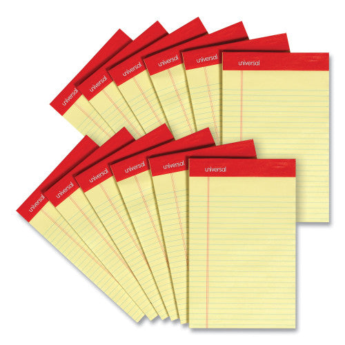 Universal Perforated Ruled Writing Pads, Narrow Rule, Red Headband, 50 Canary-Yellow 5 x 8 Sheets, Dozen (UNV46200)