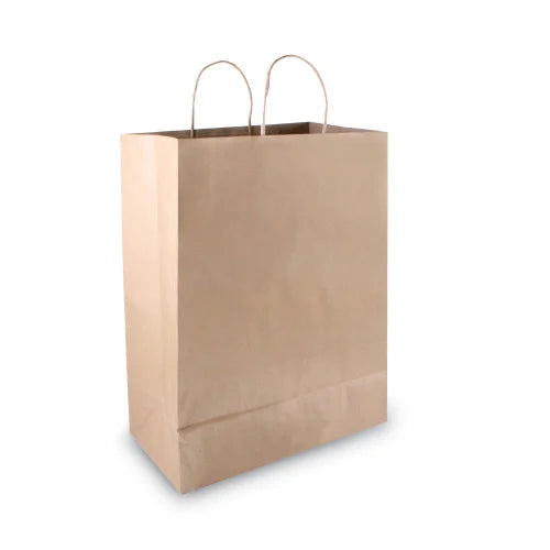 Premium Shopping Bag, Natural Twisted-Paper Handles, 12" x 6.5" x 17", Brown, 50/Box (091566)