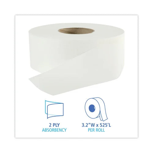Boardwalk® Jumbo Roll Toilet Paper, 2-Ply, 525-ft. Roll, 12 Rolls (BWK410320)