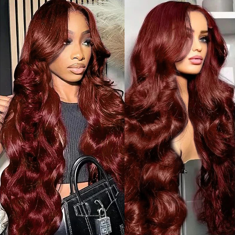 Body Wave Reddish Brown 13x6 Lace Front Wigs Human Hair Pre Plucked With Baby Hair #33 Colored Wigs for Women 180% Density