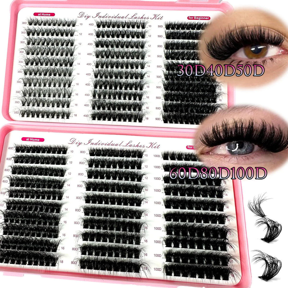 Spikes Lash Individuals Volume Eyelash Clusters D-Curly Lash Clusters Kit 10-20MM DIY Eyelash Extensions,6 Styles Lash Clusters