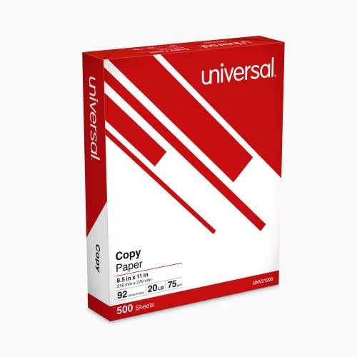 Universal Copy Paper, 92 Bright, 20 lb Bond Weight, 8.5 x 11, White, 500 Sheets/Ream, 10 Reams/Carton (UNV21200)