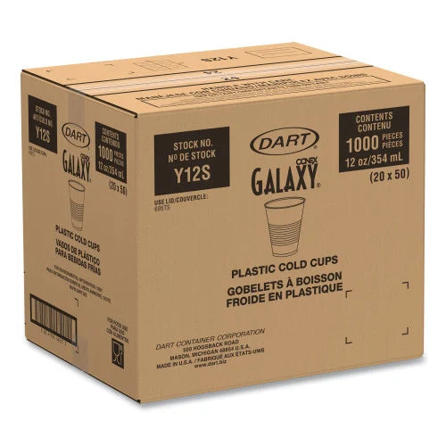 Dart High-Impact Polystyrene Squat Cold Cups, 12 oz, Translucent, 50 Cups/Sleeve, 20 Sleeves/Carton (Y12S)