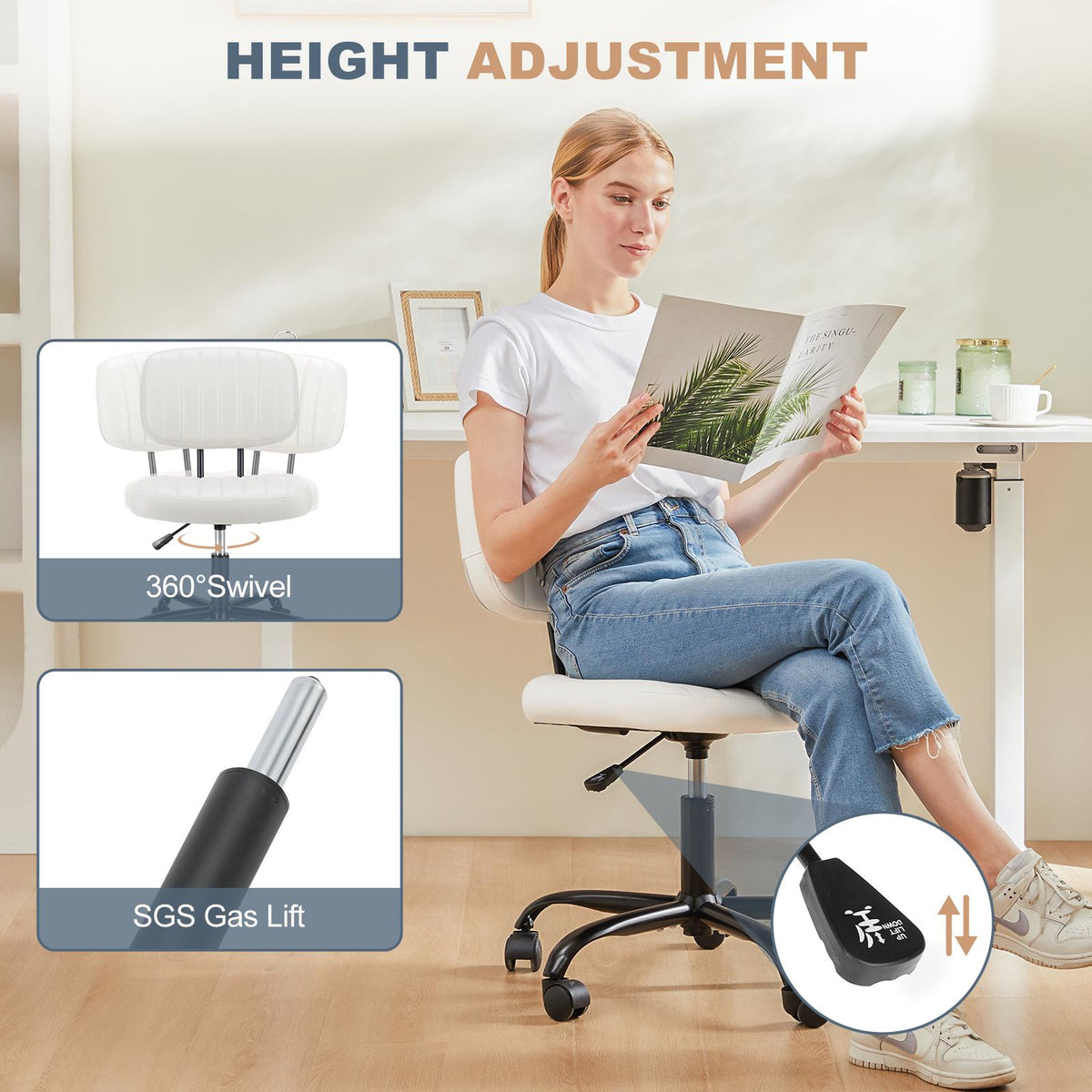 Adjustable Height 360° Rolling Swivel Computer Task Chair without Arm