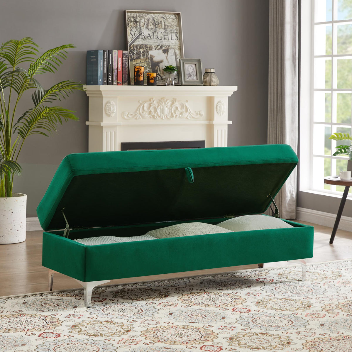 Banco de almacenamiento de color sólido, mueble de 2 plazas, sofá taburete para sala de estar