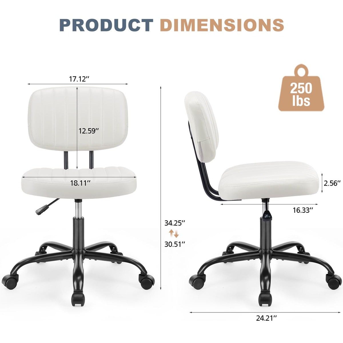 Adjustable Height 360° Rolling Swivel Computer Task Chair without Arm