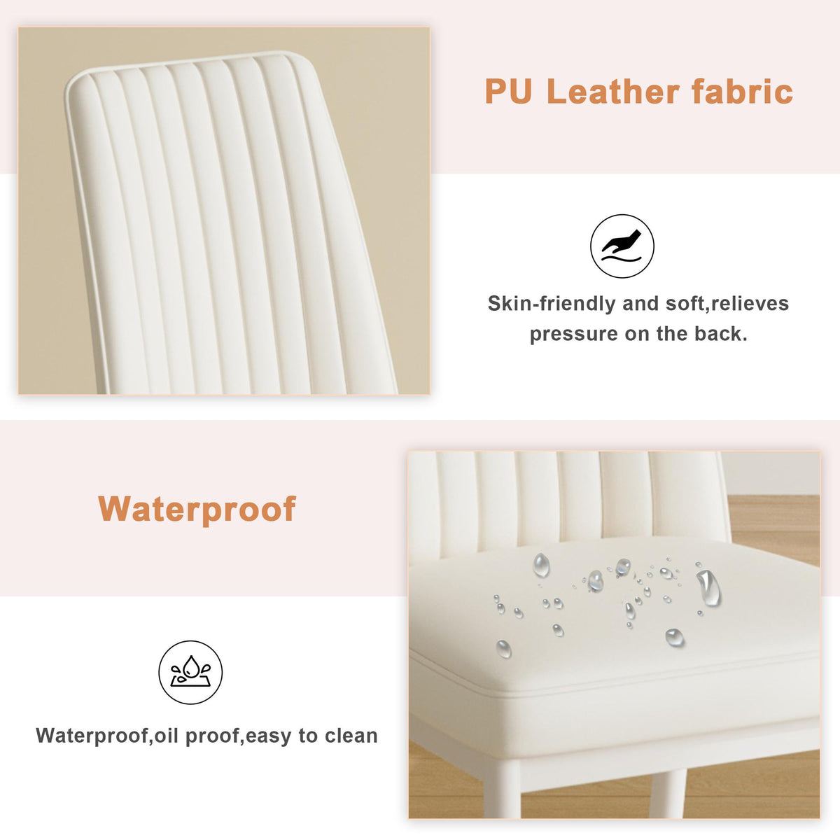 Un juego de 4 sillas de comedor, asientos con respaldo alto de material de PU y patas resistentes, adecuadas para restaurantes, cocinas y salas de estar.