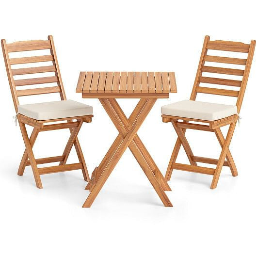 Folding Chair Table Set with Soft Seat Cushions and Table-White