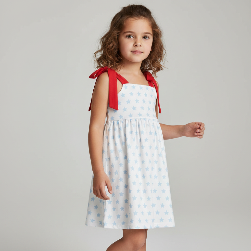 Red, White, and Stars Girls Dress with Bow